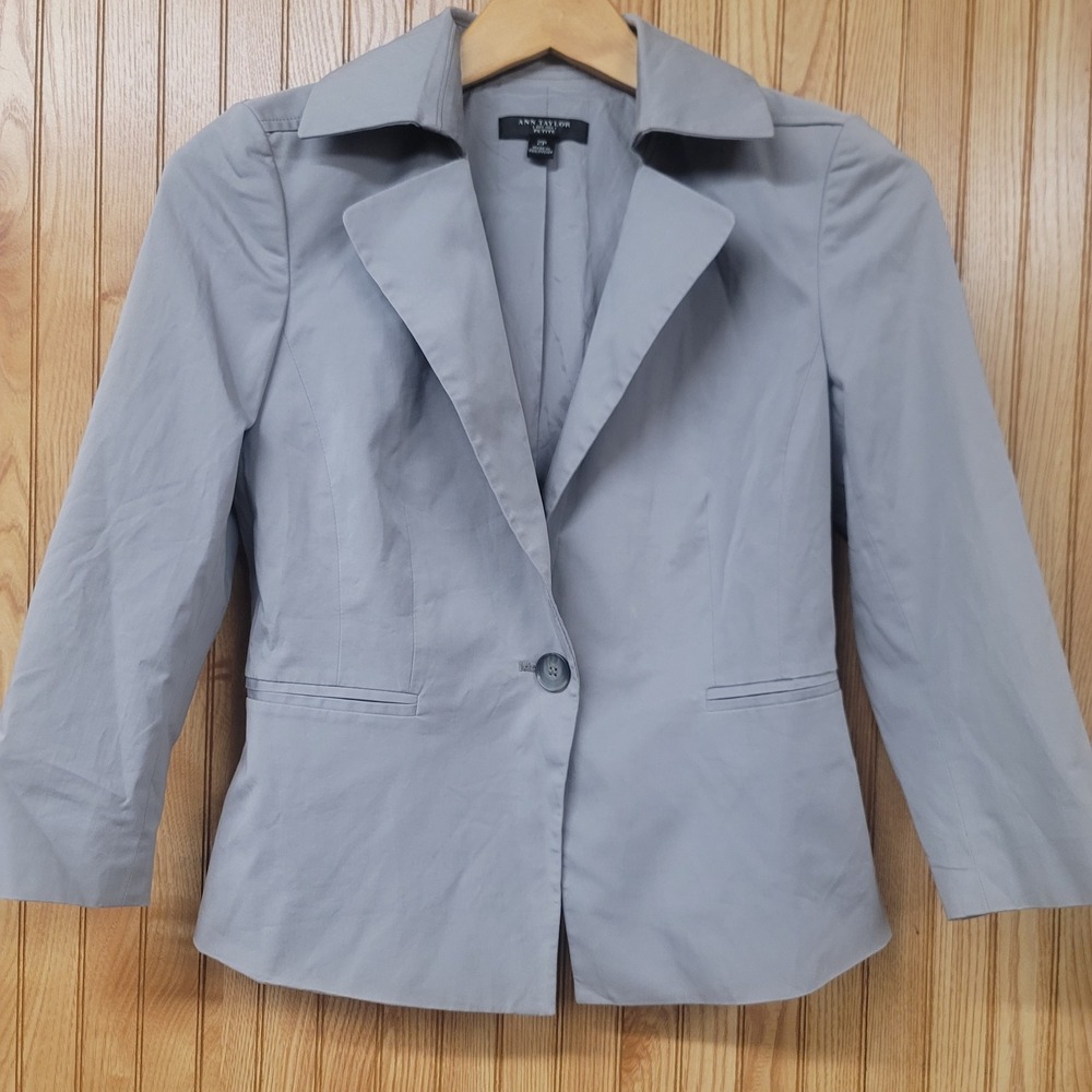 Ann Taylor Petite Gray Single Button Peplum Blazer Jacket Size 2P Professional